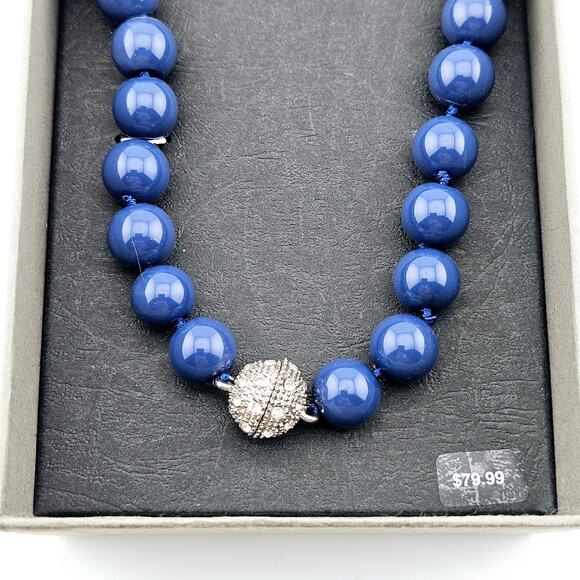 Blue Beaded Necklace Round Stone Silver Stardust Center Chunky Statement New - Picture 3 of 5